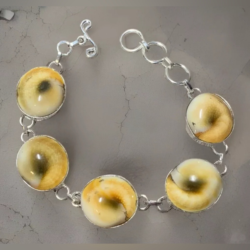 Handmade Sterling Silver Shiva Eye Gemstone Toggle Bracelet, 8”